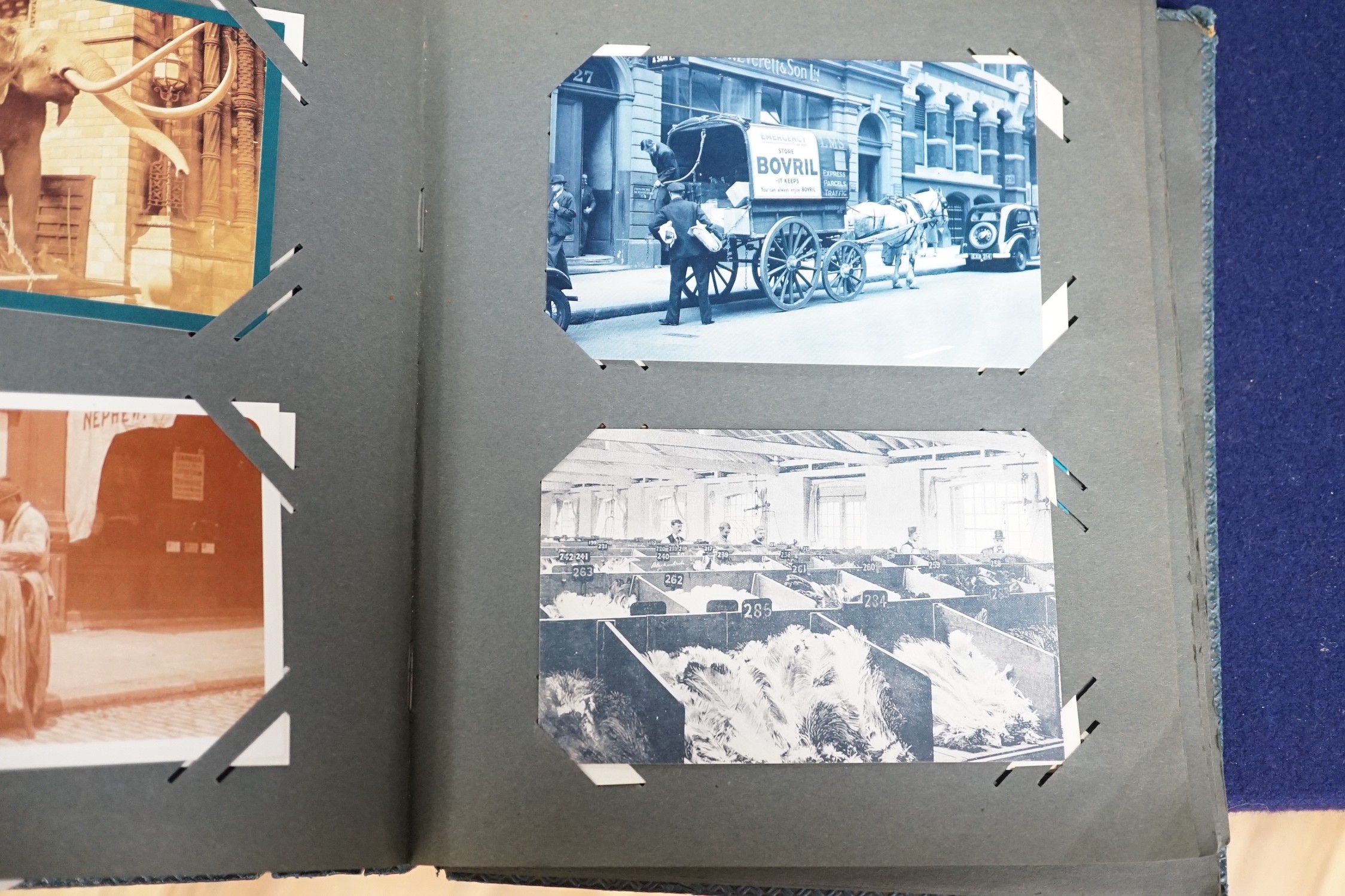 Three postcard albums including postcards related to London, London during the war, naval scenes, ships, Pompeii, Vesuvius, Egypt etc.